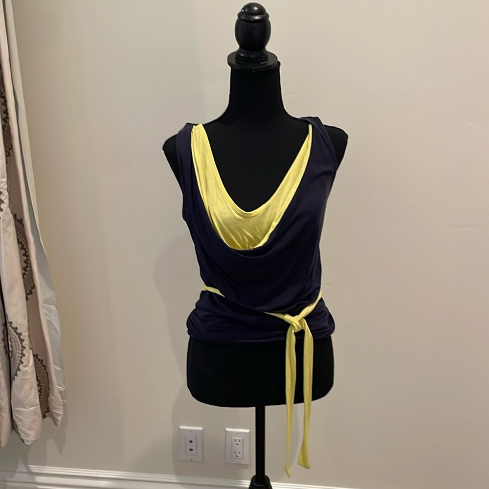 Ted Baker Size 1 Navy and Yellow Shirt
